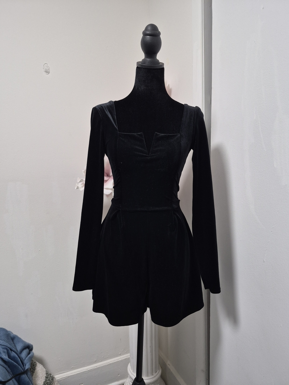 Bershka Black Velvet Square Neck Romper